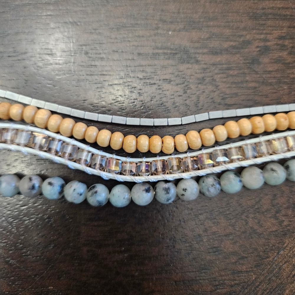 Victoria Emerson Multi-Strand Boho Wrap Bracelets Lot of 2 Stone Wood Leather - Picture 7 of 10